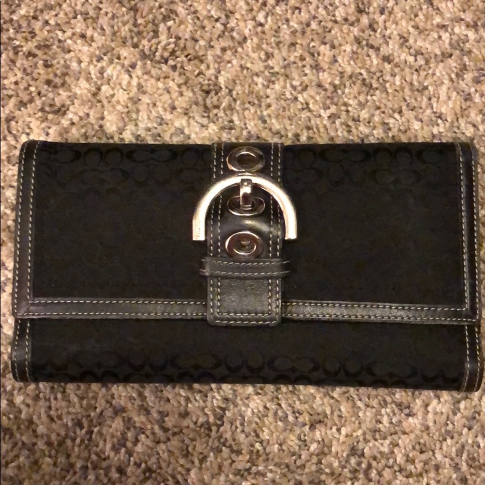 Coach black signature checkbook long wallet